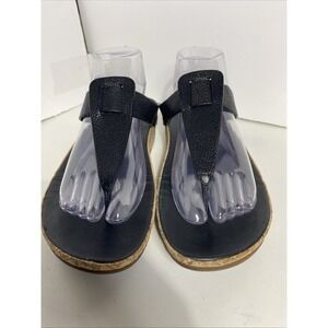 Fit Flop Sandals Womens 8 Black Leather Ibiza Thong Cork Midsole Comfy Coastal